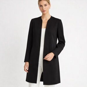 Laura Ashley Minimalist Open Front Coat — Black Acetate Blend | Size US 8